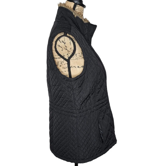 Adrienne Vittadini Womens Quilted Puffer Faux Fur Trimmed Vest Size Medium Black - Picture 2 of 16